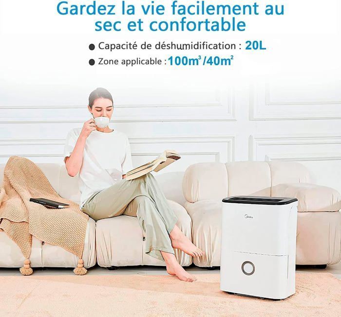 Deumidificatore - MIDEA - Modello MDDF-20DEN7-QA3 - 20 L - Silenzioso 41 dB - Programmabile 24 ore
