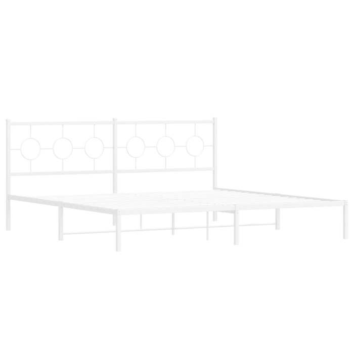 Cama blanca de 200 x 200 cm - Estructura metálica - Colchón no incluido - y cabecero blanco de 200 x 200 cm 005_350135