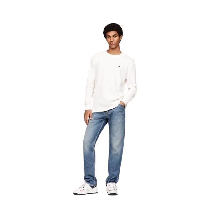 Suéter masculino - TOMMY JEANS - Ref. 63673 YBH - Branco - Malha favo de mel - Patch com a bandeira