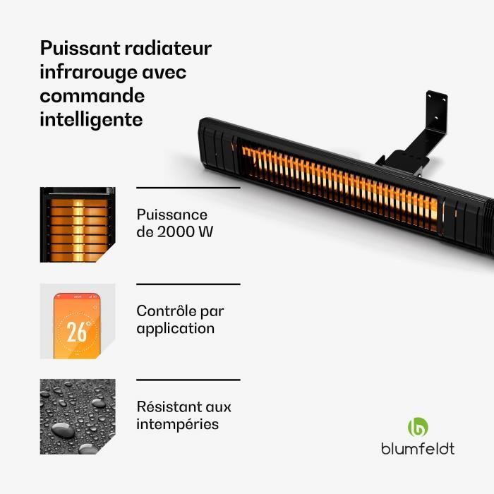 Radiador exterior - BLUMFELDT - Gold Bar Slim - 2000W - WiFi - IP65 - Pantalla táctil