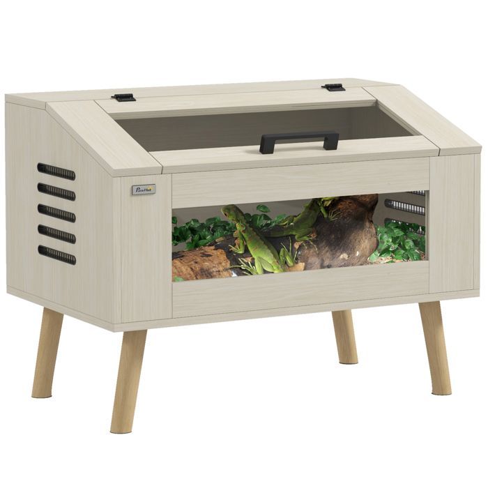 Terrarium pour reptiles - PawHut - avec aération - 111L - avec fenêtres en verre trempé, couvercle - 80 x 50 x 60 cm - bois naturel