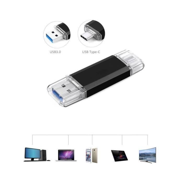 Memoria USB 3.0 OTG 2 en 1 de 128 GB con USB Tipo-C para Samsung y Huawei - Negra