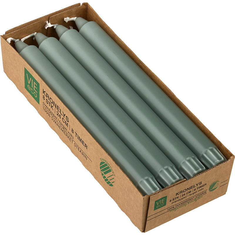 Vie Eco Crown lys 8-pak 24 cm øko antikgrøn