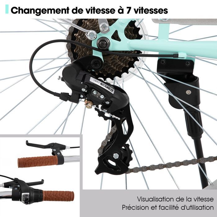 HILAND 26 pouces Vélo de Ville pour Femmes - 7 Vitesses, Freins Double Sécurité, Cadre Bas, Garde-Boue et Porte-Bagages, Vert