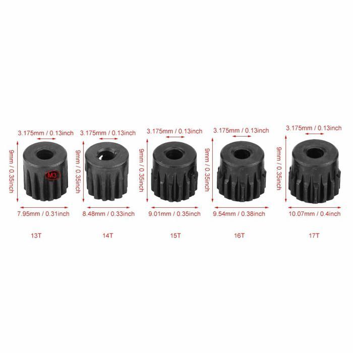 Lot de Pignons 13T à 17T 48Dp pour Moteur Brushless 1:10 RC – Pour Monster, Buggy, Camion – Métal Résistant, Noir