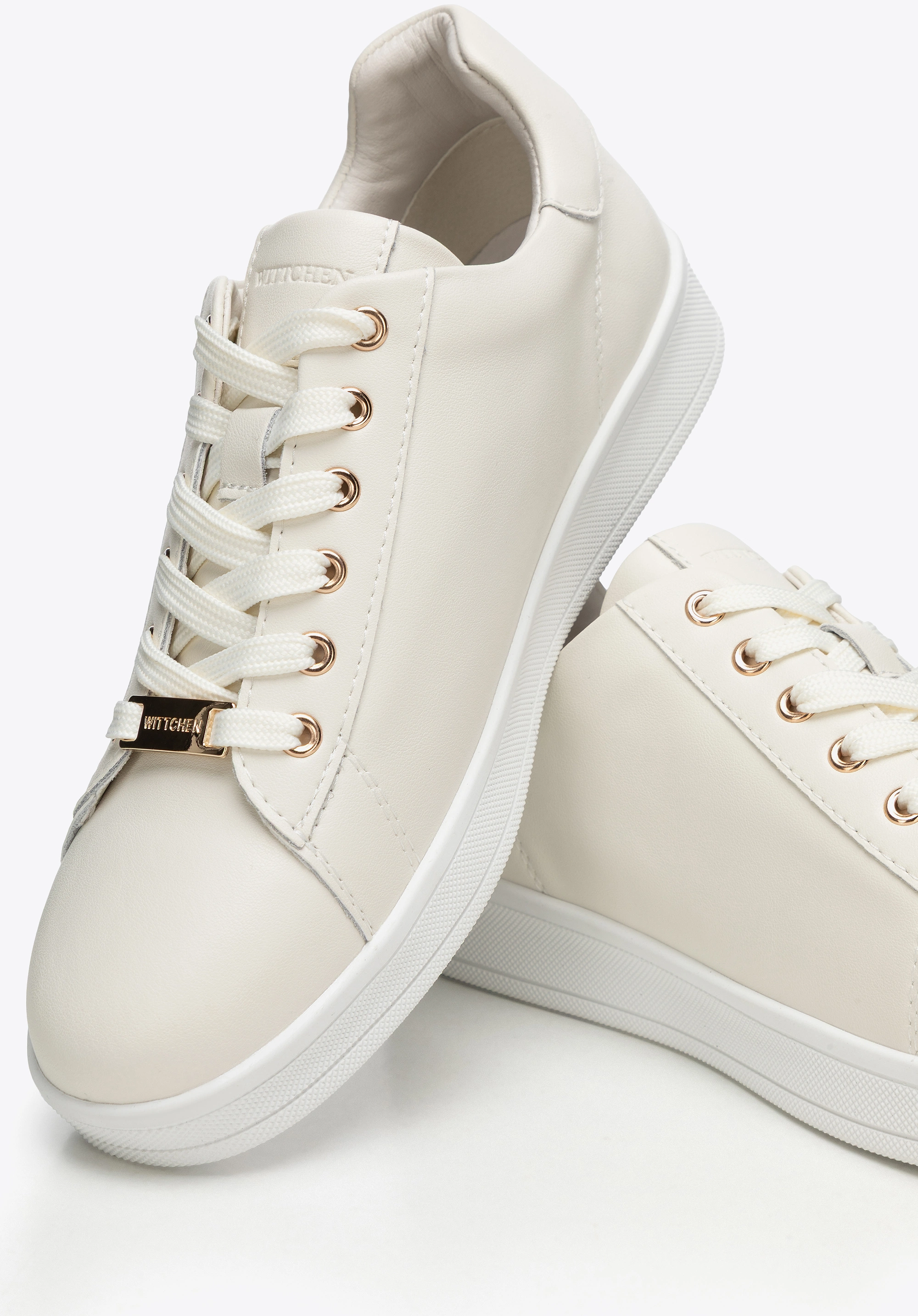 Damskie sneakersy skórzane na platformie kremowe