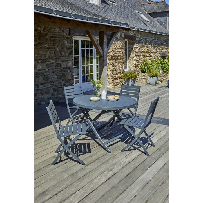 Ensemble repas de jardin 4 places en aluminium  - Gris anthracite