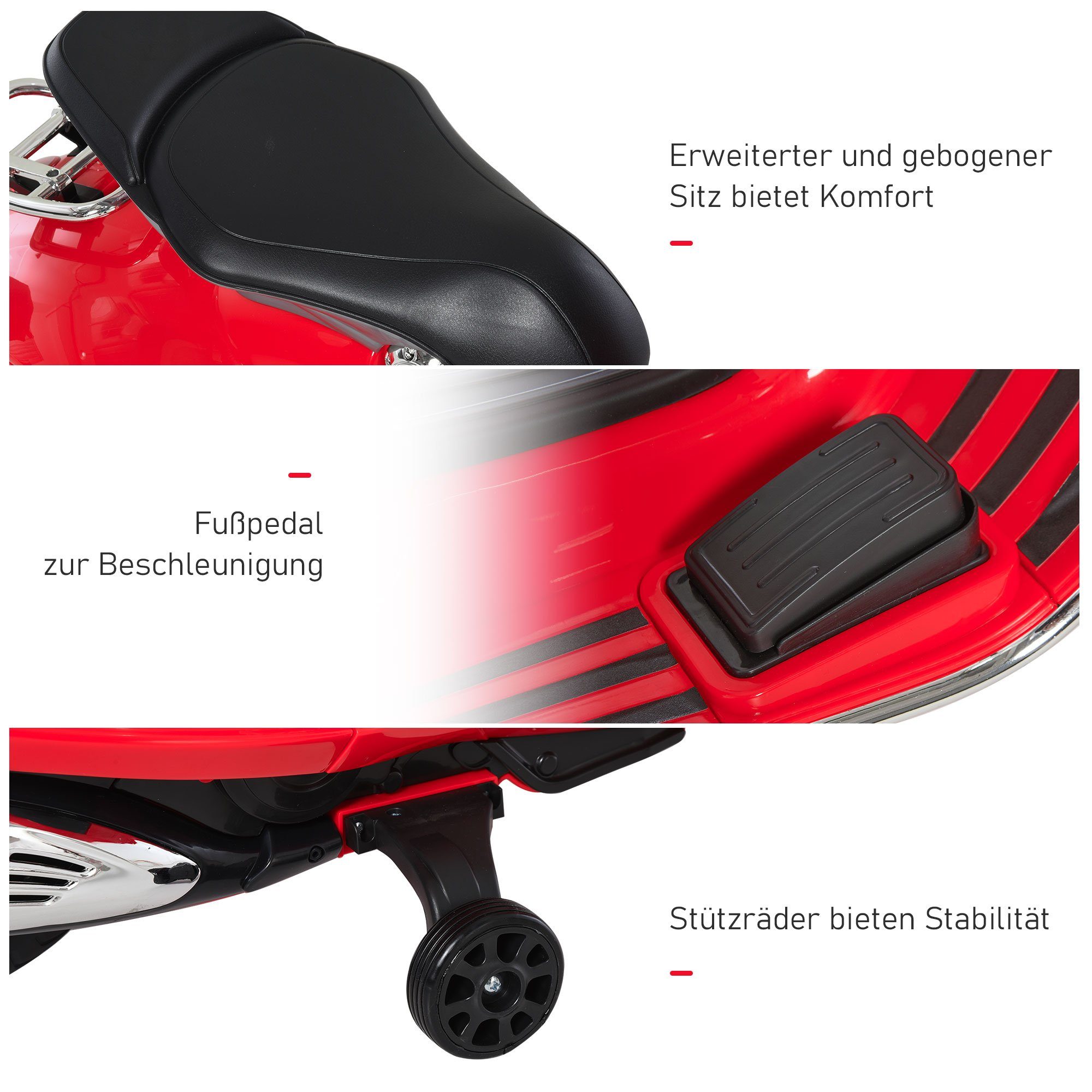 HOMCOM elektrisches Kindermotorrad mit MP3-Musik und Beleuchtung, 3–6 Jahre, PP, weiß, Tragkraft 30 kg, (1 Stück), 108 x 49 x 75 cm (L x B x H)