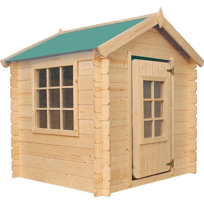 Casita de juegos infantil de madera Timbela M570Z-1 - Techo verde - Casita de juegos exterior 111x113xH121cm/0,9 m2