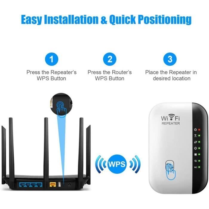 Krachtige draadloze wifi-versterker – 300 Mbps wifi-repeater, wifi-booster, eenvoudig te installeren wifi-extender met WPS-knop[297]