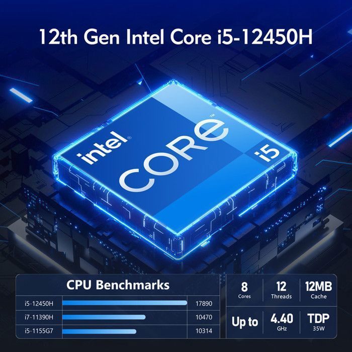 Mini PC - GEEKOM Mini IT12 - Intel Core i5-12450H - 16Go DDR4 - 512Go SSD - Windows 11 Pro - WiFi6E - BT5.2