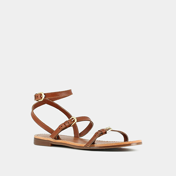 Sandales à brides  en cuir cognac