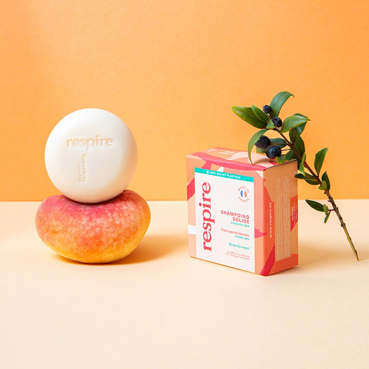 Respire Shampoing solide Pêche du Verger 75gr