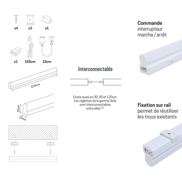 Fita de LED de 60 cm - 8 W integrados