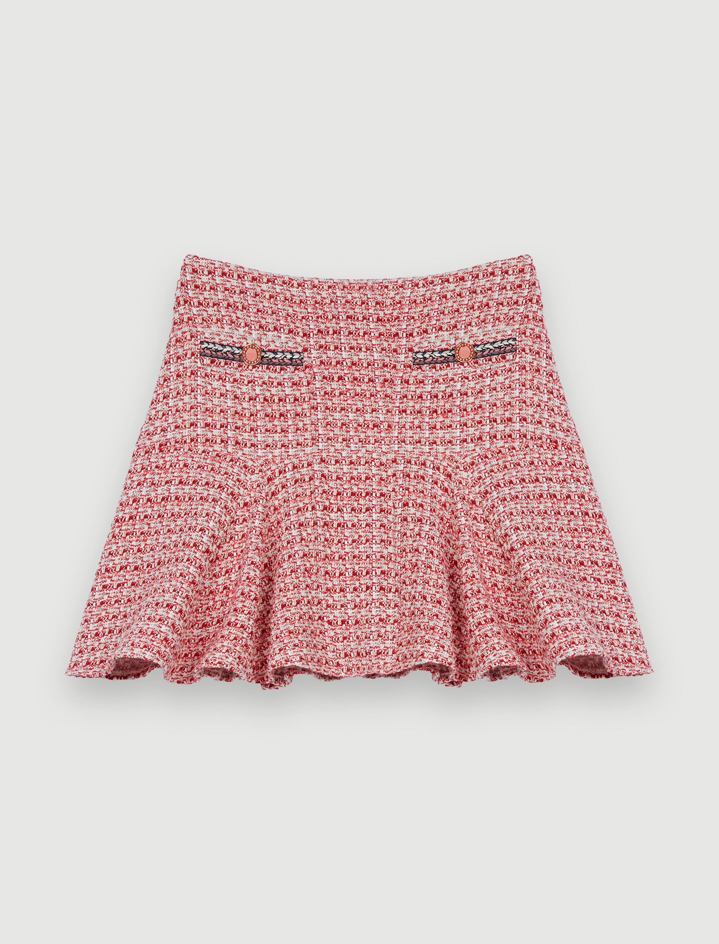 Fustă din tweed cu garnitură etnică - Roz/roșu
