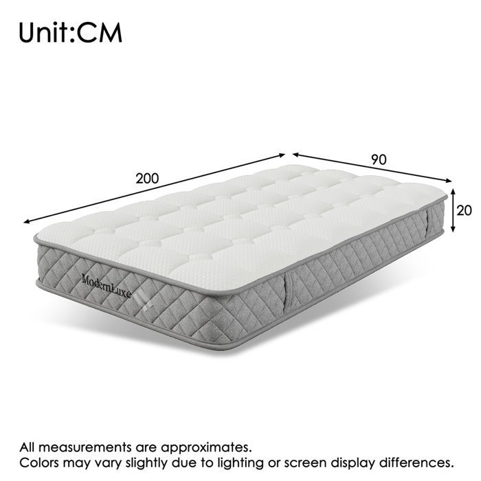 Orthopädische Matratze 90x200, Einzelschaummatratze, 7 Taschenfederkernzonen, 20 cm dick, Härtegrad H3, Öko-Tex-zertifiziert, 4 Griffe