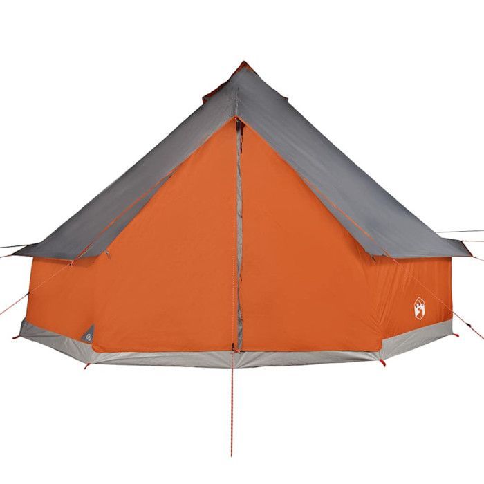 Tenda tipi per famiglie, impermeabile, grigia e arancione, per 6 persone.