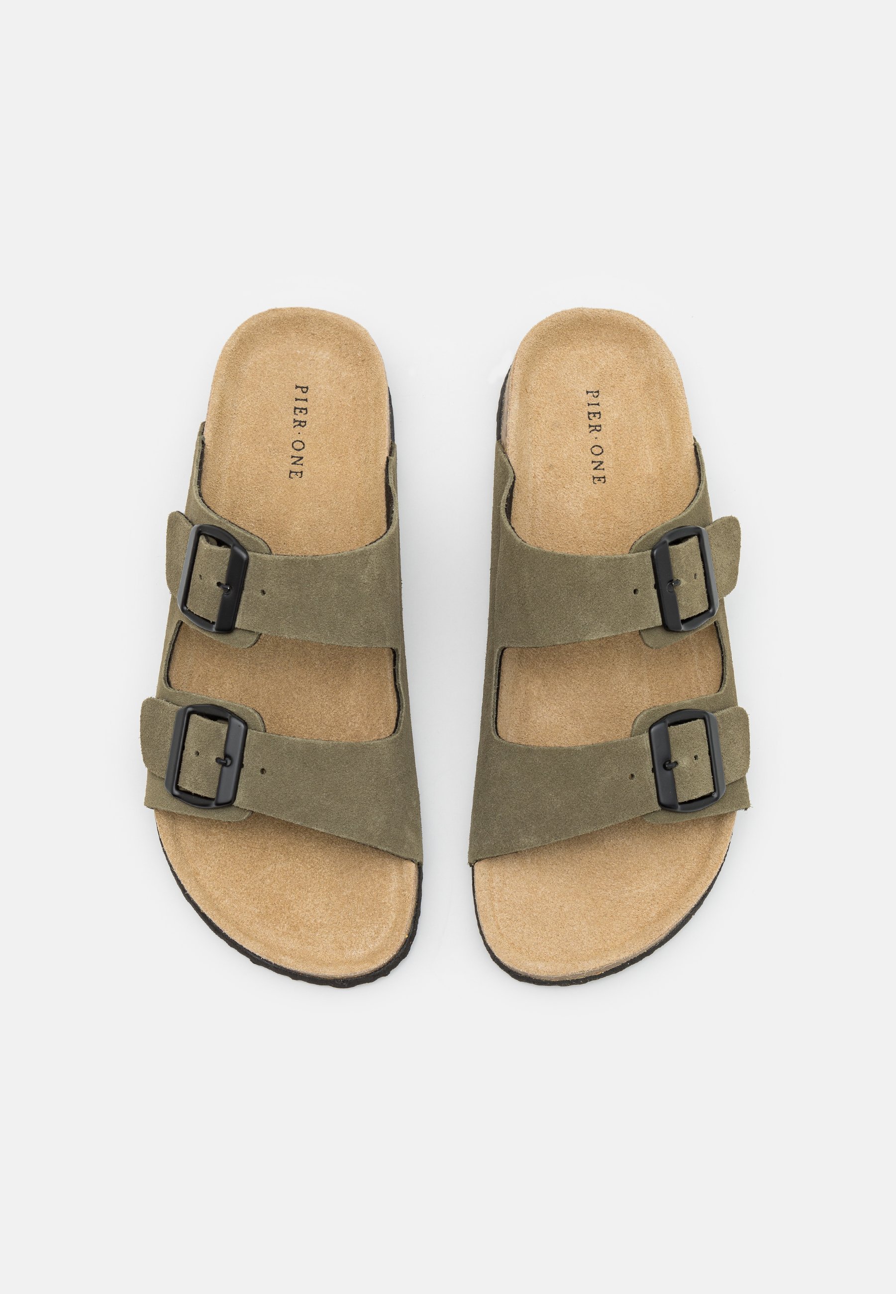 Pier One LEATHER UNISEX - Tøfler - khaki