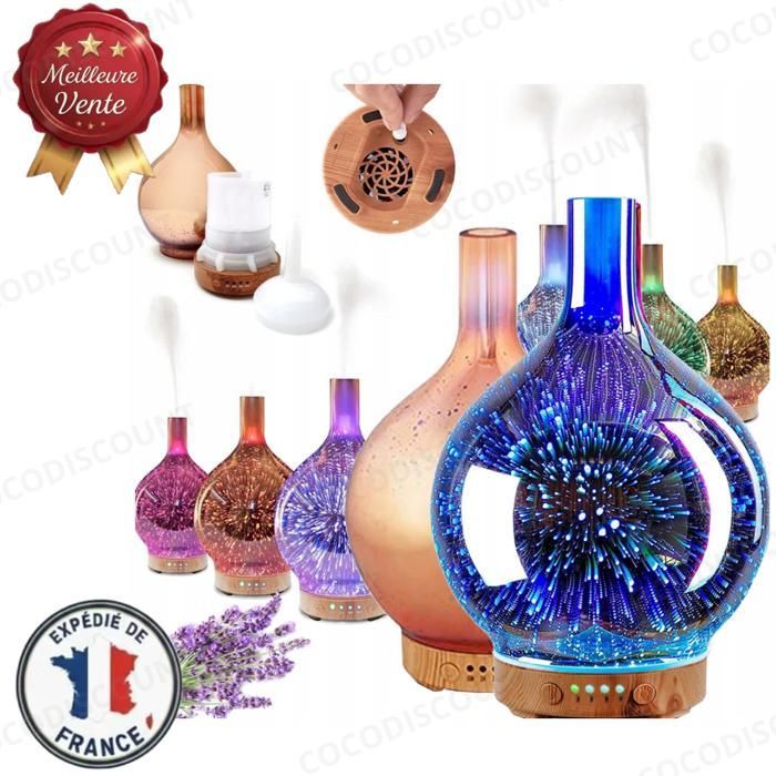 Cobye - 120ml Glazen Aromatherapie Luchtbevochtiger - 3D RGB LED Essentiële Olie Diffuser met Nachtlampje en Timer