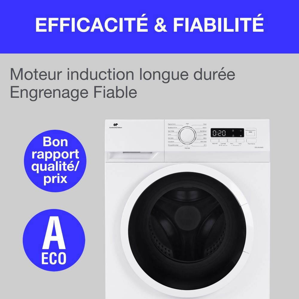 CONTINENTAL EDISON CELL914IWS Front-Loading Washing Machine - 9 kg - Width 59.5 cm - Energy Class A - 1400 rpm - Induction Motor - White