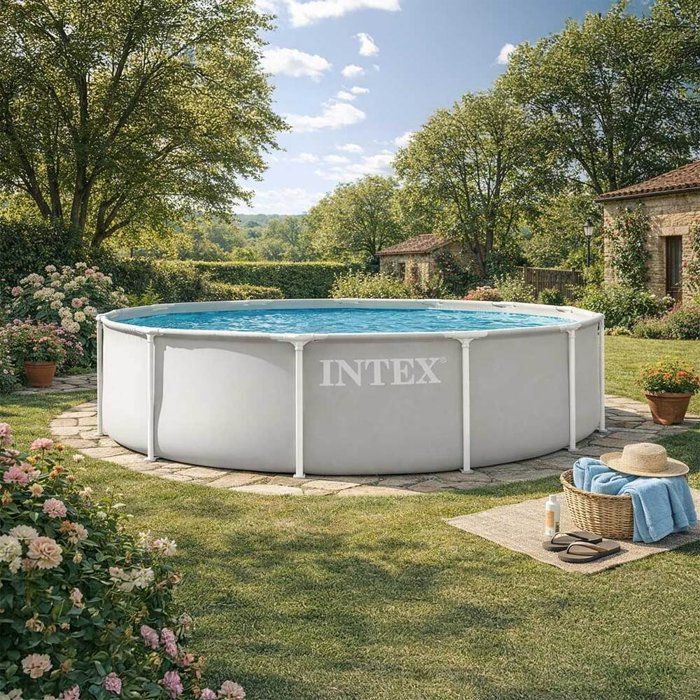 Kit de piscina tubular desmontable Intex - Estructura Pris - 366 x 99 cm - Redonda (Bomba, cartucho y escalera) - 26716ND
