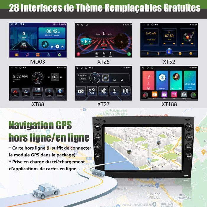 Autoradio AWESAFE Android 13 2GB+64GB per Megane 2, schermo da 7 pollici, CarPlay, Android Auto, Bluetooth, WiFi, RDS, GPS, FM