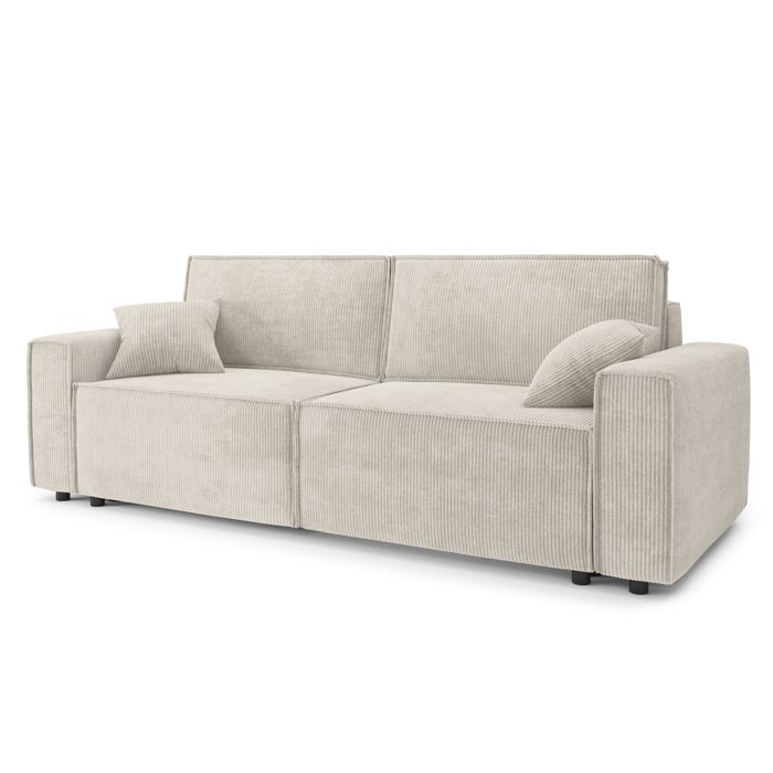 Sofá convertible de 3 plazas MIRA en pana beige.