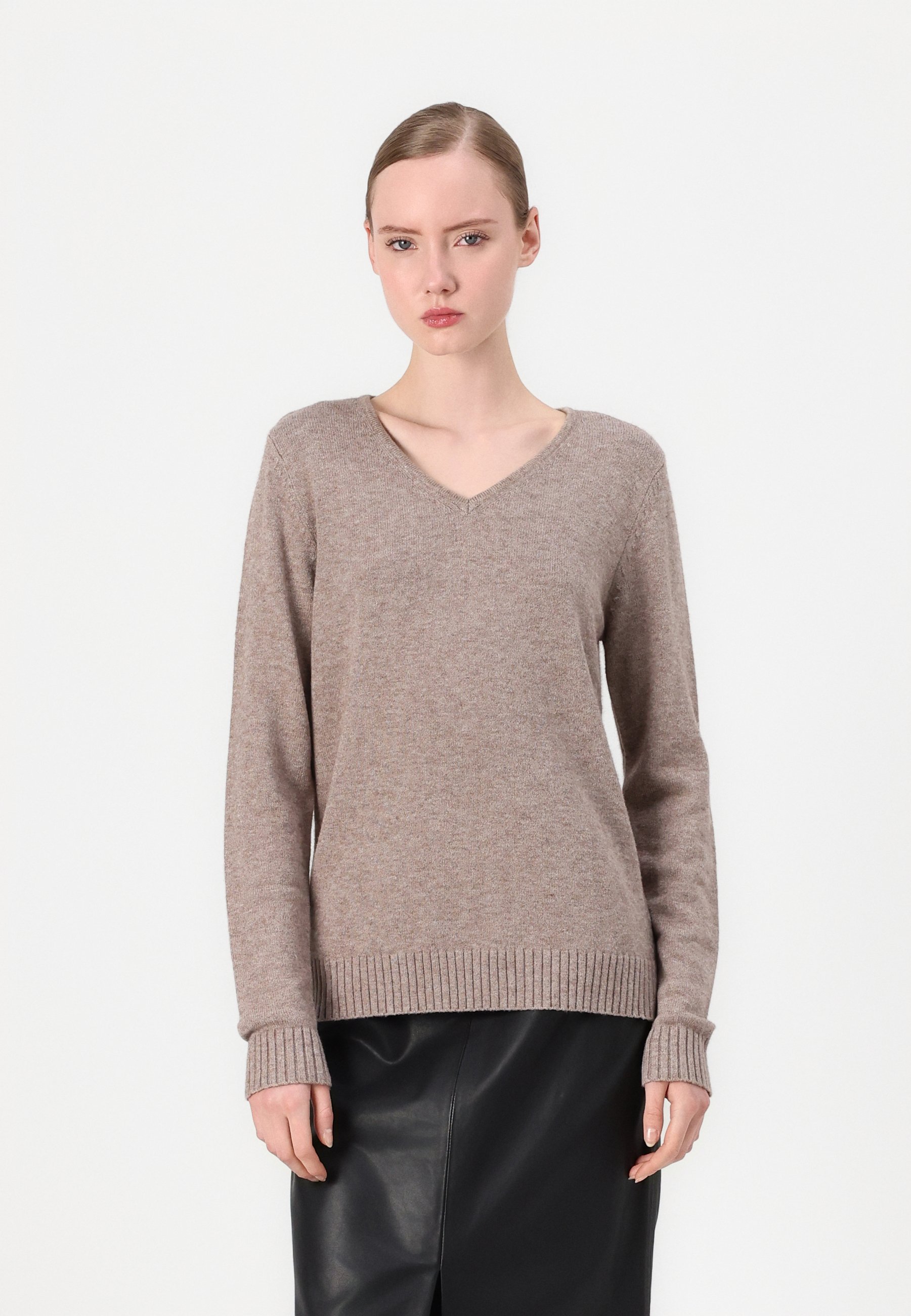 VILA VIRIL Langarmshirt mit V-Ausschnitt - Pullover - braun