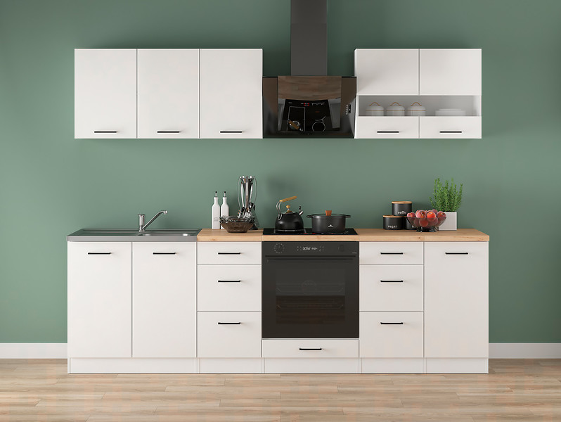 Komplet kuchenny Junona Line 260 cm kredowy połysk z blatem