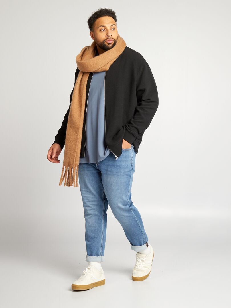 Sudadera de punto a rayas con cremallera - Negra