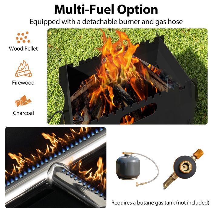 2-in-1 COSTWAY Portable Countertop Barbecue, Dual Fuel (Butane Gas, Charcoal), Stainless Steel Grill, Carrying Bag