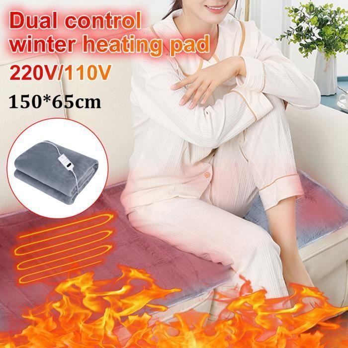 Tappetino elettrico 220V-110V, con interruttore e 2 impostazioni di calore, rivestimento in flanella nel materassino riscaldante, grigio