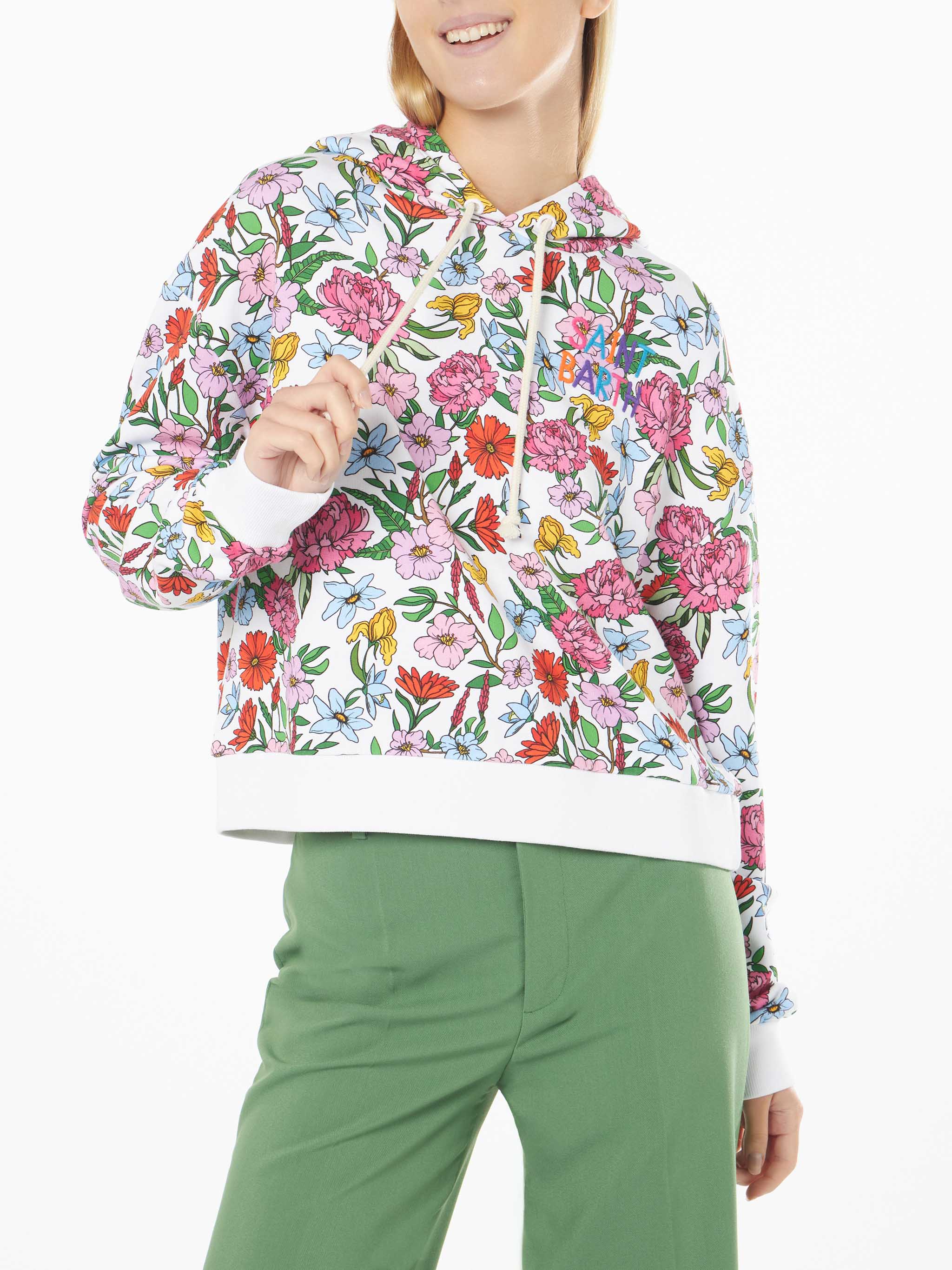Felpa in cotone con stampa floreale