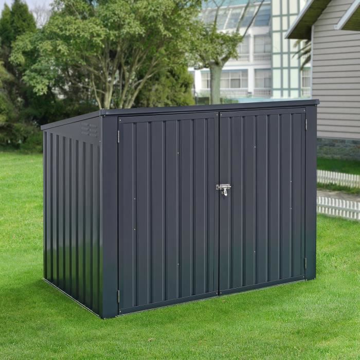 CERRAMIENTO PARA CONTENEDORES DE VACÍO EN.CASA - Acero galvanizado - Techo abatible - 2 contenedores de 240 L - Gris oscuro
