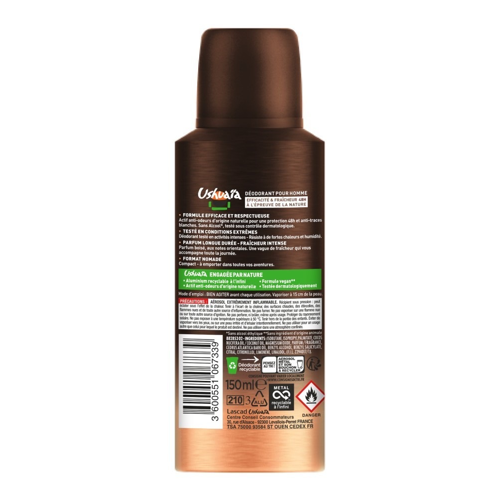 Ushuaïa Déodorant Spray Homme Cèdre Brut