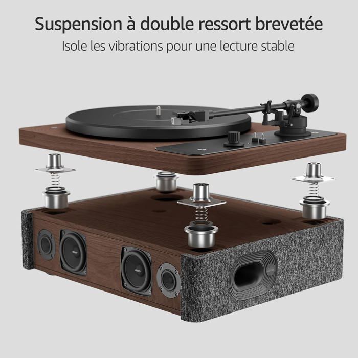 Toca-discos STACKSTONE x JAMO DS07 Bluetooth 5.2 com alto-falantes integrados, cápsula AT3600L, som Hi-Fi, 33/45 RPM, preto