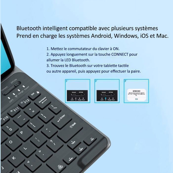 Ensemble Clavier Souris Bluetooth Sans Fil - Ultra Fin et Portable - Noir - Ergonomique - Compatible Téléphone Tablette PC Portable