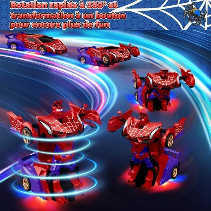 Auto trasformabile telecomandata - Transform Spider - Occhi a LED rossi/blu - Rotazione a 360° - Telecomando a 2,4 GHz