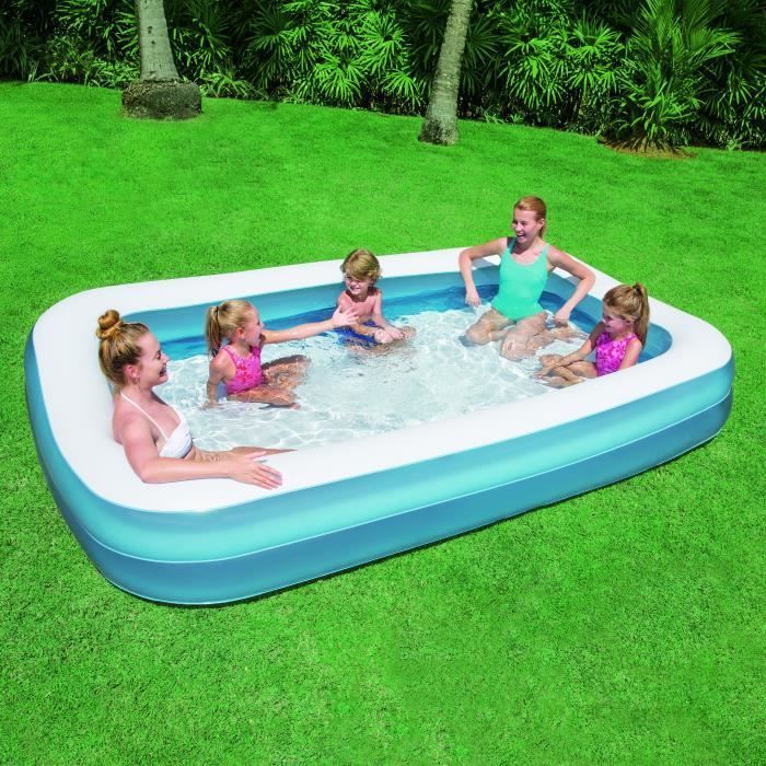 BESTWAY Deluxe Rectangular Inflatable Family Pool for Children, Blue - 305cm x 183cm x 46cm high with 2 inflatable rings