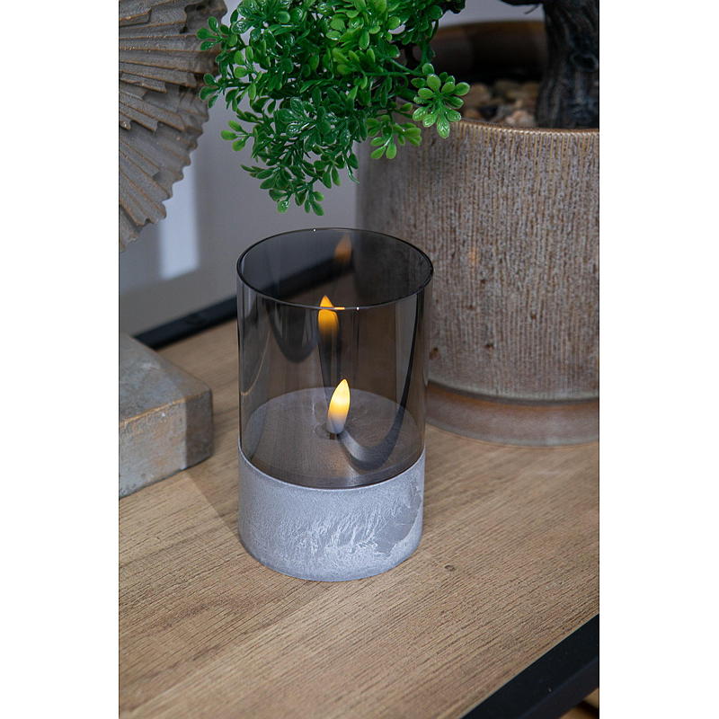 Lanterna Vie Selected Cement con timer 8x12,5 cm LED vetro fumé