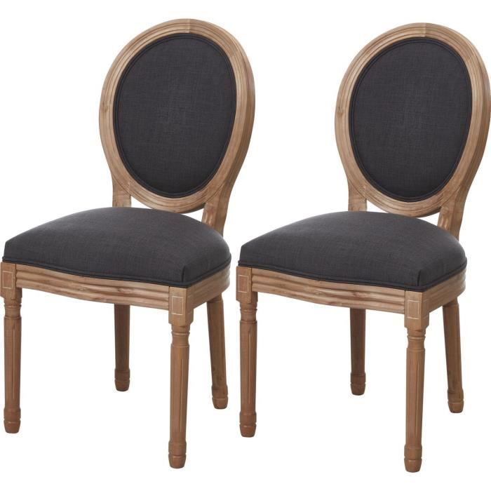 Lot de 2 - Chaise MEDAILLON Gris - Tissu pieds Bois