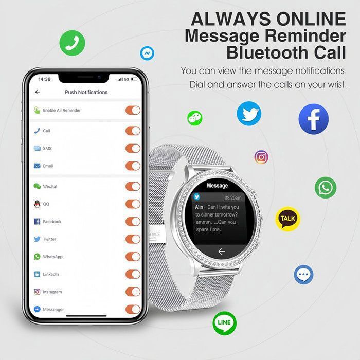 Montre Connectée Femme Ronde Appel Bluetooth Intelligente 1.32'' Smartwatch Sport/SpO2/Fréquence Cardiaque/Sommeil
