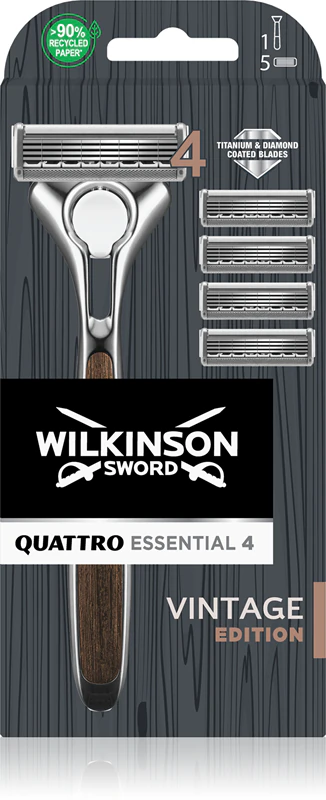 Wilkinson Sword Quattro Essentials 4 Vintage Rasierer + 5 Ersatzklingen.