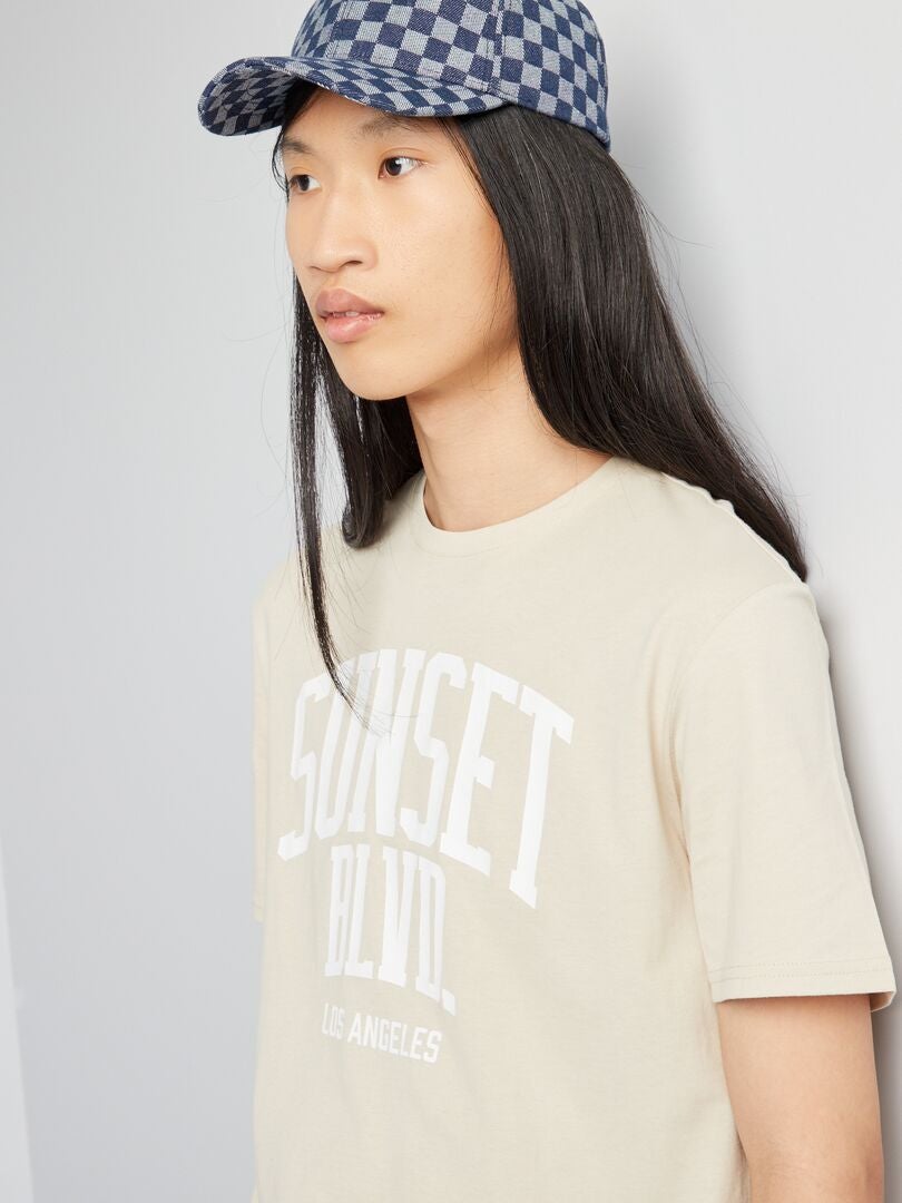 Camiseta de malha com gola redonda - CINZA