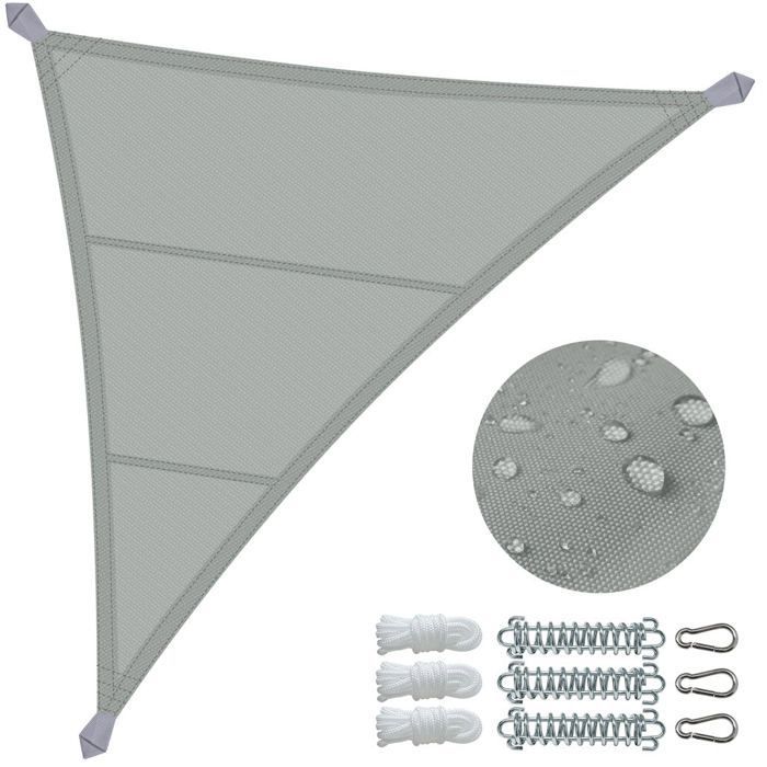 VOUNOT® Voile d'ombrage Triangle en Polyester Imperméable avec Kit de Montage 5x5x5m Gris