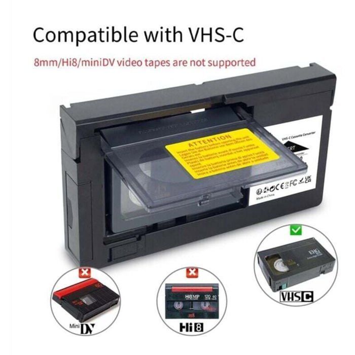 Convertisseur cassette adaptateur - OKZ - Compatible VHSC - Compatible SVHS-C - Fonctionne avec pile AA - Noir