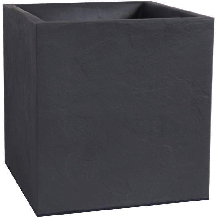 Quadratischer Blumentopf 40 cm – EDA – Volcania – 31 l – Für drinnen und draußen – Steindekor – 39,5 x 39,5 x 43,5 cm (H) – Anthrazitgrau