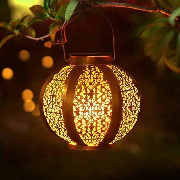 Grande lanterna solare da giardino, decorazione per esterni, impermeabile, luce solare decorativa per patio, lampada da patio in metallo