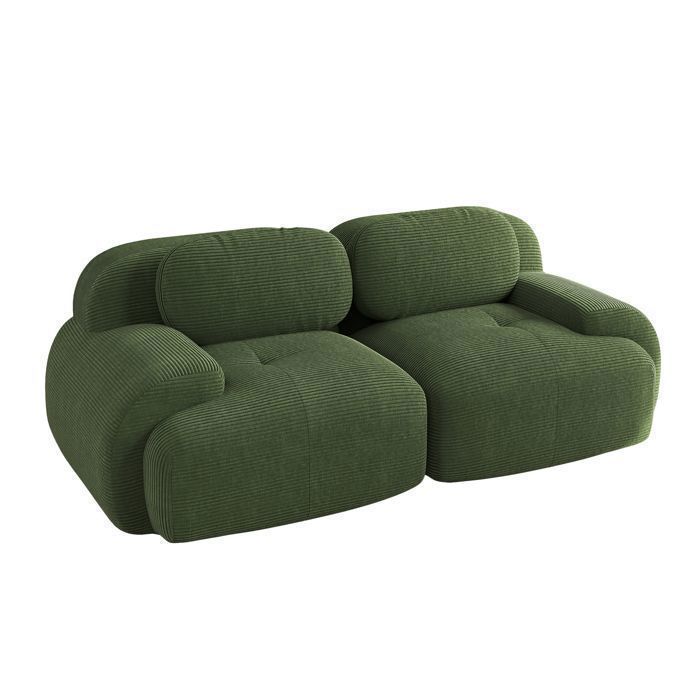 COSY FURNITURE Conjunto de sofás con reposabrazos curvos en suave tejido de pana para salón, color verde, 2 plazas