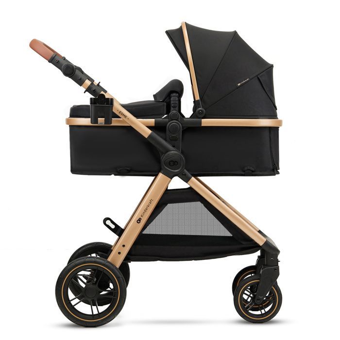 Kinderkraft ESME 2-in-1 combination stroller, foldable carrycot, travel system, shock-absorbing wheels, baby up to 25 kg, black